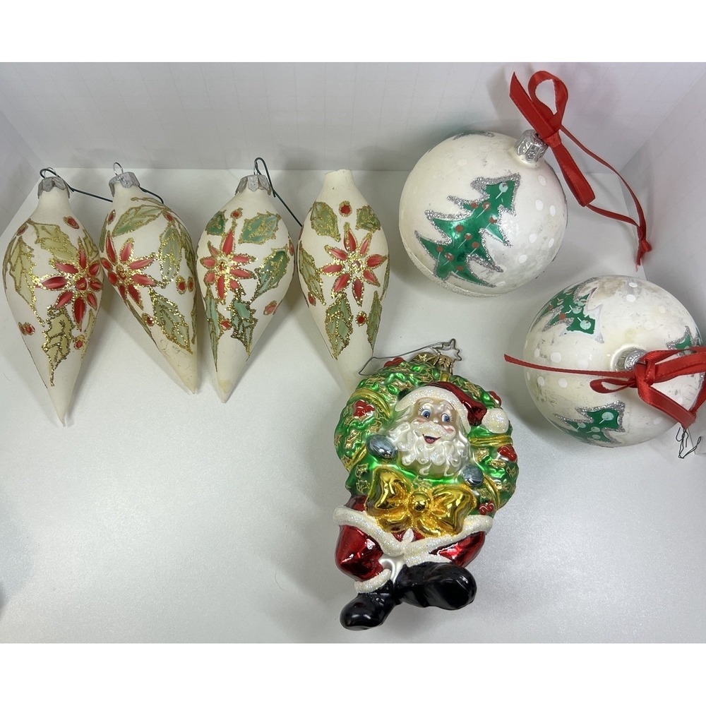 Christopher Radko I've Been Framed Santa Vintage Ornaments Poinsettia  Glitter‎